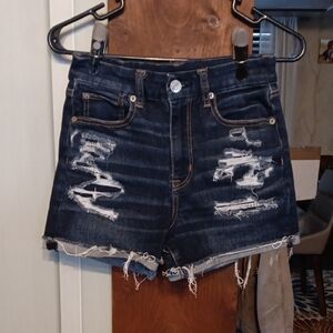 American Eagle Outfitters Dark Blue Distressed Jean Shorts